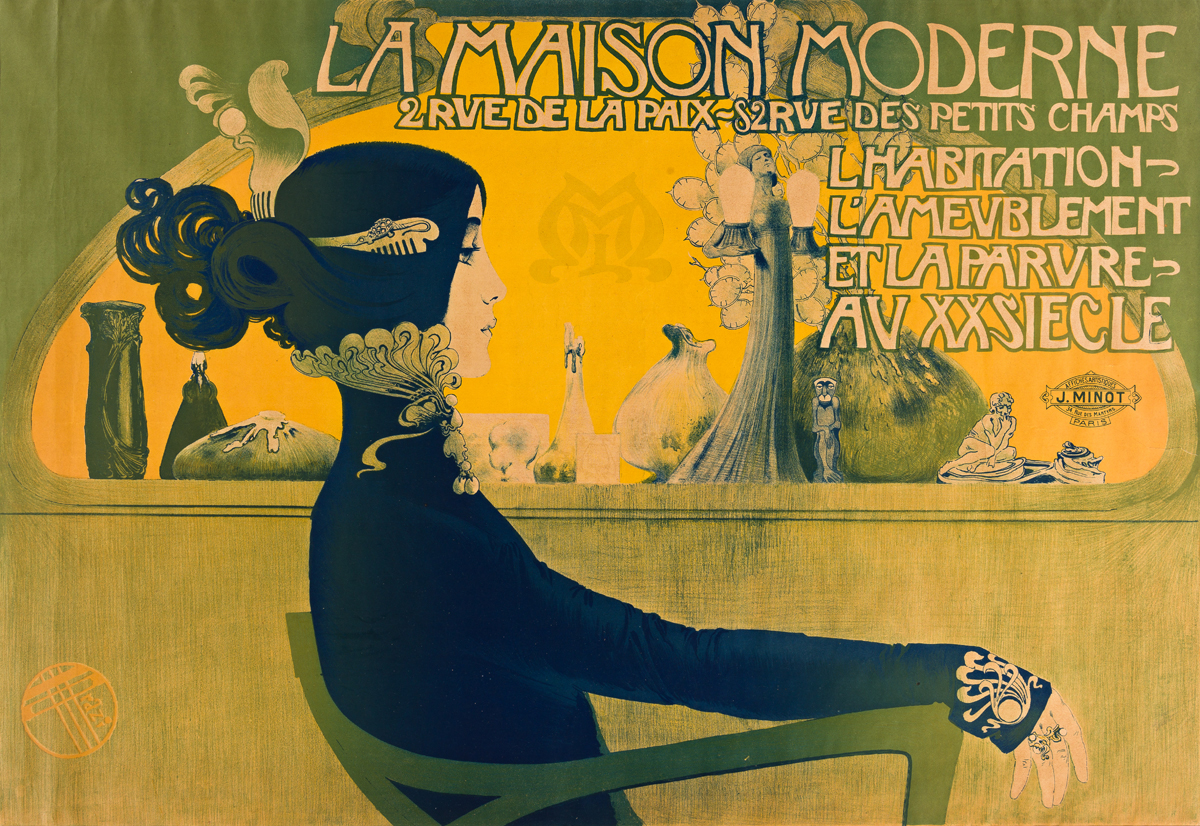 MANUEL ORAZI (1860-1934).  LA MAISON MODERNE. 1900. 32x46 inches, 82x118 cm. J. Minot, Paris.